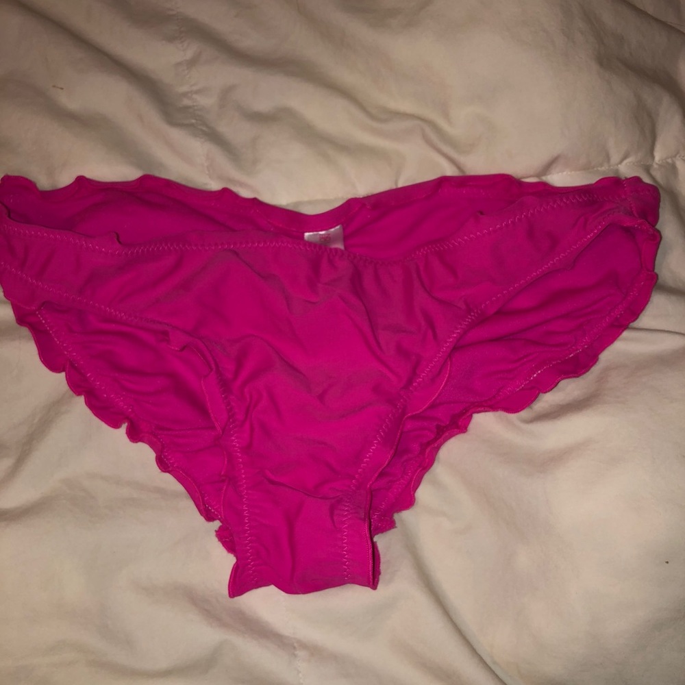 Ruched hot pink bikini bottoms